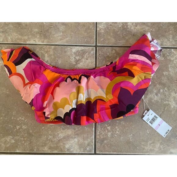 NWT $98 Trina Turk 6 Multi Bikini Top Ruffle Padded Stretch - Picture 1 of 5